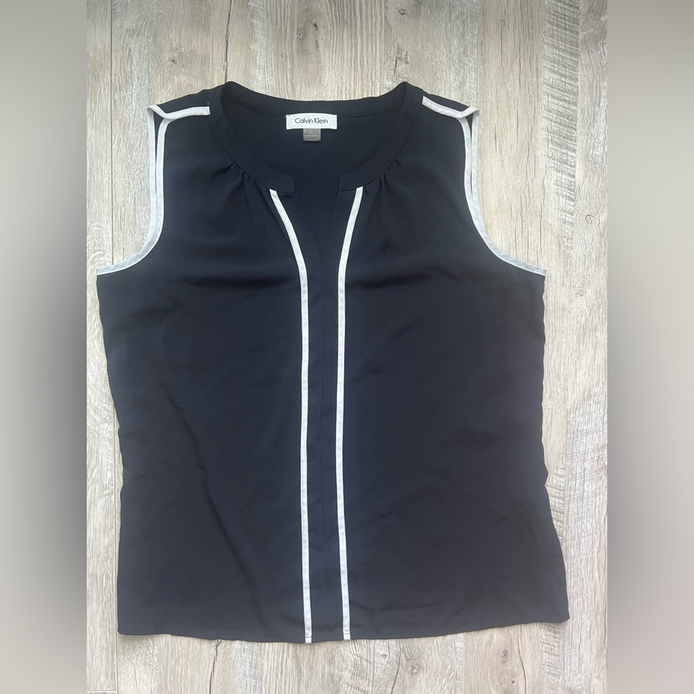 Calvin Klein Sleeveless Blouse Navy/White Size Small